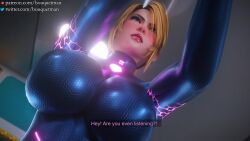 1boy 1girl 3d animated ass blender_(medium) blonde_hair blue_bodysuit blue_eyes bodysuit bouquetman breasts cosplay cowgirl_position cum cum_in_pussy highres large_breasts lipstick long_hair makeup metroid moaning mole mole_under_mouth nintendo nude penis pixiewillow pussy samus_aran samus_aran_(cosplay) sarah_bryant sex sound straddling tagme torn_bodysuit torn_clothes vaginal video virtua_fighter zero_suit