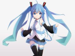 Rule 34 | 1girl, ahoge, blue eyes, blue hair, detached sleeves, hair ornament, hatsune miku, long hair, looking at viewer, mamagogo (gomaep), matching hair/eyes, necktie, panties, see-through, skirt, smile, solo, thighhighs, twintails, underwear, very long hair, vocaloid