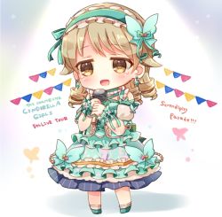 Rule 34 | 10s, 1girl, aqua bow, aqua dress, aqua footwear, banner, bare shoulders, blonde hair, blush, bow, bug, butterfly, butterfly hair ornament, chibi, choker, cross-laced clothes, crystal earrings, detached sleeves, dress, drill hair, ear piercing, earrings, frilled choker, frilled dress, frilled hairband, frilled socks, frills, full body, gem, hair ornament, hairband, holding, holding microphone, idolmaster, idolmaster cinderella girls, insect, jewelry, layered dress, light particles, lolita fashion, long dress, medium hair, microphone, morikubo nono, nitro (lrlrxx), open mouth, pearl (gemstone), piercing, puffy detached sleeves, puffy sleeves, shadow, shoes, sleeveless, sleeveless dress, socks, solo, spotlight, standing, tareme, tears, wrist cuffs, yellow eyes