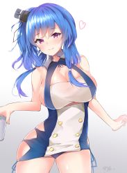 Rule 34 | 1girl, absurdres, argyle, argyle clothes, argyle cutout, azur lane, bad id, bad pixiv id, bare shoulders, blue hair, blush, breasts, character cutout, cleavage, cleavage cutout, clothing cutout, halterneck, heart, highres, large breasts, long hair, looking at viewer, mushpz, panties, ponytail, purple eyes, skindentation, smile, solo, st. louis (azur lane), underwear