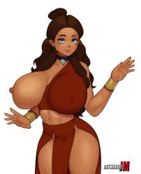 Rule 34 | 1girl, abs, alternate breast size, artist name, ass, avatar: the last airbender, avatar legends, bimbo, blue eyes, bracelet, breast out, breasts, breasts out, bright pupils, bursting breasts, choker, covered erect nipples, curvy, dark-skinned female, dark nipples, dark skin, female focus, hair bun, highres, huge ass, huge breasts, huge nipples, inuit, jay-marvel, jewelry, katara, large areolae, large breasts, large nipples, lips, long hair, looking at viewer, midriff, necklace, nickelodeon, nipples, one breast out, sideboob, skirt, smile, solo, stomach, text focus, thick thighs, thighs, tight clothes, top heavy, watermark, wide hips