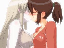 Rule 34 | 00s, 2girls, animated, animated gif, bare shoulders, blush, breast press, breasts, brown hair, cleavage, couple, derivative work, closed eyes, groping, hangaku, jacket, kiss, large breasts, left 4 dead, long hair, multiple girls, no eyes, pale skin, ponytail, shirt, short hair, sidelocks, silver hair, witch (left4dead), yuri, zoey (left4dead)
