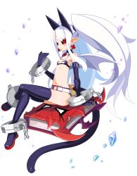 Rule 34 | 1girl, animal ears, belt, black sclera, book, boots, choker, colored sclera, cosplay, crossed legs, crystal, cuffs, demon girl, demon wings, disgaea, disgaea rpg, elbow gloves, etna (disgaea), etna (disgaea) (cosplay), flat chest, full body, gloves, highres, long hair, navel, non-web source, official art, photoshop (medium), pointy ears, pram (phantom kingdom), red eyes, shackles, sidelocks, sitting, slit pupils, solo, tail, thigh boots, tongue, tongue out, transparent background, twintails, very long hair, white hair, wings, zetta (phantom kingdom)