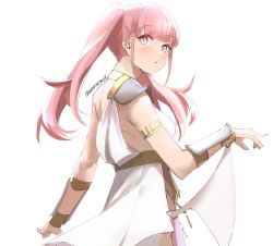 Rule 34 | 1girl, blunt bangs, blush, closed mouth, colored eyelashes, dancer, dancer (fire emblem: three houses), fire emblem, fire emblem: three houses, hilda valentine goneril, long hair, looking at viewer, nintendo, pink eyes, pink hair, simple background, skeptycally, solo, twintails