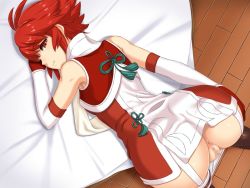 Rule 34 | 1girl, anus, ass, bed, breasts, censored, female focus, fire emblem, fire emblem fates, hinoka (fire emblem), hou (hachiyou), nintendo, panties, panty pull, pussy, red hair, short hair, smile, underwear, white panties