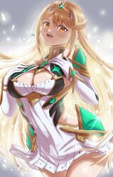 Rule 34 | 1girl, absurdres, blonde hair, breasts, cleavage cutout, clothing cutout, highres, kenichiart, large breasts, mythra (xenoblade), solo, xenoblade chronicles (series), xenoblade chronicles 2, yellow eyes