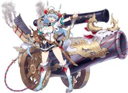 Rule 34 | &gt;:d, 1girl, :d, blue eyes, blue hair, boots, cannon, full body, fuyuno yuuki, goggles, goggles on head, official art, open mouth, oshiro project:re, oshiro project:re, skirt, smile, solo, sword, transparent background, uwajima (oshiro project), v-shaped eyebrows, weapon, white skirt