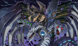 Rule 34 | absurdres, android, cyber end dragon, cyberdark end dragon, dragon, duel monster, glowing, glowing eyes, highres, horns, machine, mechanical wings, open mouth, rtari, sharp teeth, teeth, wings, yu-gi-oh!