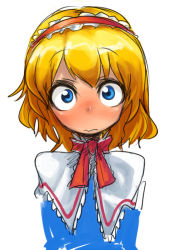 Rule 34 | 1girl, alice margatroid, bad id, bad pixiv id, blonde hair, blue eyes, blush, face, female focus, looking at viewer, short hair, simple background, solo, spacezin, touhou, white background