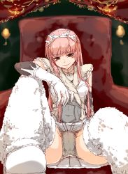 Rule 34 | 1girl, alternate eye color, boots, choker, covered navel, cropped legs, fate/grand order, fate (series), gloves, grey eyes, highres, hourai kochou, long hair, looking at viewer, medb (fate), medb (fate), panties, pink hair, sitting, sketch, skirt, smile, solo, spread legs, thigh boots, thighhighs, tiara, underwear, upskirt, white footwear, white gloves, white neckwear, white panties, white skirt