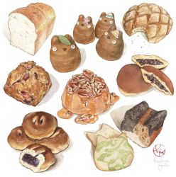 Rule 34 | baguette, bakery, bread, bread bun, cinnamon roll, commentary, croissant, dorayaki, food, food focus, kailene, loaf of bread, melon bread, no humans, non porn, original, pastry, shop, simple background, still life, sweets, symbol-only commentary, wagashi, white background
