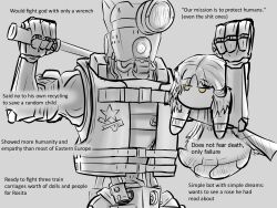 Rule 34 | 1boy, 1girl, commentary, dead degenerate, english commentary, english text, erma (girls&#039; frontline), expressionless, girls&#039; frontline, highres, holding, holding wrench, humanoid robot, limited palette, meme, no mouth, pavel (girls&#039; frontline), robot, wrench, yellow eyes