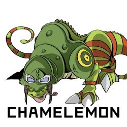 Rule 34 | chamelemon, chameleon, digimon, goggles, goggles on head, helmet, highres, tail, tongue, tongue out