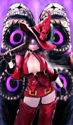 Rule 34 | 1girl, absurdres, bespectacled, black gloves, black hair, black nails, bob cut, boots, breast curtains, breasts, choker, commentary request, dress, electric guitar, fingerless gloves, glasses, gloves, guilty gear, guilty gear xrd, guitar, hat, head tilt, highres, holding, holding instrument, i-no, instrument, large breasts, lipstick, living clothes, makeup, nail polish, no bra, o-ring, o-ring choker, o-ring dress, purple-tinted eyewear, purple-tinted glasses, red-framed eyewear, red dress, red footwear, red hat, red lips, red nails, short hair, solo, speaker, standing, sunglasses, thigh boots, thighhighs, tinted eyewear, yuu (primenumber7), zettai ryouiki