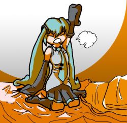 Rule 34 | 1girl, aqua hair, bed, detached sleeves, hatsune miku, jpeg artifacts, long hair, necktie, solo, sunrise, twintails, vocaloid, yawning