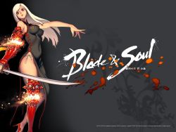 Rule 34 | 10s, 1girl, blade &amp; soul, breasts, china dress, chinese clothes, dress, female focus, high heels, highres, kim hyung tae, large breasts, long hair, simple background, solo, sword, weapon