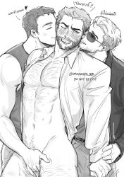 3boys abs artist_name ass bara beard blush breath clenched_teeth closed_eyes commentary_request crying crying_with_eyes_open cuntboy cuntboy_with_male deadpool donald_pierce dreaming_oor facial_hair fingering full-face_blush group_sex heart highres holding_another&#039;s_wrist kiss kissing_neck large_pectorals leg_hair logan_(movie) long_sleeves looking_at_another male_focus marvel mmm_threesome monochrome multiple_boys muscular naked_shirt navel old old_man one_eye_closed pants pectorals pubic_hair pussy_juice shirt short_hair sleeveless smile smirk sunglasses sweat tears teeth thighs threesome translation_request wolverine_(x-men) x-men x-men_film_series x-men_origins:_wolverine yaoi