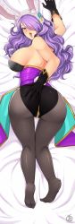 Rule 34 | 1girl, absurdres, animal ears, ass, black gloves, blush, breasts, camilla (fire emblem), camilla (spring) (fire emblem), fake animal ears, female focus, fire emblem, fire emblem fates, fire emblem heroes, from behind, full body, gloves, hair over one eye, highres, large breasts, long hair, nintendo, open mouth, pantyhose, purple eyes, purple hair, rabbit ears, revolverwing, sideboob, solo