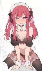 Rule 34 | 1boy, 1girl, bare shoulders, bikini, blush, bow, breasts, brown bikini, brown bow, censored, cleavage, clothed sex, clothing aside, detached sleeves, frilled bikini, frilled thighhighs, frills, hair bow, heart, heart censor, hetero, ikeuchi tanuma, looking at viewer, maid, maid bikini, maid headdress, navel, no mouth, nose blush, open mouth, original, panties, panties aside, penis, puffy short sleeves, puffy sleeves, purple eyes, pussy, red hair, sex, short sleeves, small breasts, solo focus, straddling, sweatdrop, swimsuit, thighhighs, twintails, unconventional maid, underwear, wavy mouth, wrist cuffs