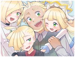 Rule 34 | 2boys, 2girls, :d, ;d, absurdres, affectionate, alternate color, blonde hair, blouse, blush, collared shirt, commentary request, creatures (company), eyelashes, facial hair, family, game freak, gen 7 pokemon, gladion (pokemon), green eyes, happy tears, highres, lillie (nihilego), lillie (pokemon), long hair, lusamine (pokemon), mohn (pokemon), monaka (monaka alola), multiple boys, multiple girls, nihilego, nintendo, one eye closed, open mouth, pokemon, pokemon (anime), pokemon (creature), pokemon journeys, pokemon swsh111, red shirt, shiny pokemon, shirt, smile, sweater, tearing up, tears, teeth, tongue, ultra beast, upper teeth only