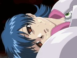 Rule 34 | animated, animated gif, blue hair, after rape, cum, empty eyes, facial, lowres, magical girl, mind break, nami sos!, open mouth, rape, red legwear, short hair, yamane chisato