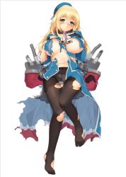 Rule 34 | 10s, 1girl, areola slip, ascot, atago (kancolle), beret, black gloves, black pantyhose, blonde hair, blue hat, blue jacket, breast suppress, breasts, broken, cameltoe, cannon, closed mouth, eyebrows, full body, gloves, green eyes, hair between eyes, hat, jacket, kantai collection, large breasts, long hair, looking at viewer, machinery, military, military uniform, navel, no bra, no shoes, panties, panties under pantyhose, pantyhose, see-through, skindentation, solo, stomach, suika01, toes, torn clothes, torn pantyhose, turret, underwear, uniform, white panties