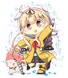 Rule 34 | 10s, 1girl, :3, :d, ahoge, anchor symbol, animal collar, animalization, arm up, bag, beret, black ribbon, black serafuku, black skirt, blonde hair, blue hair, blush, boots, chamuge (miyashacozen), closed eyes, collar, commentary request, dog, gradient hair, hair ornament, hair ribbon, hairclip, harusame (kancolle), hat, holding, holding bag, hood, in bag, in container, kantai collection, light brown hair, long hair, looking at viewer, machinery, multicolored hair, murasame (kancolle), open mouth, pink hair, pleated skirt, poi, ponytail, rain, raincoat, red eyes, ribbon, samidare (kancolle), school uniform, serafuku, side ponytail, skirt, smile, sparkle, torpedo, turret, twintails, very long hair, water, yura (kancolle), yuudachi (kancolle)