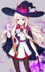 Rule 34 | 1girl, absurdly long hair, bad id, bad pixiv id, black hat, black pantyhose, blonde hair, blue eyes, blush, cookie run, hat, long hair, looking at viewer, moffle (2019), pantyhose, parted lips, short sleeves, smile, solo, very long hair, witch hat