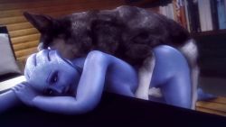 Rule 34 | 1boy, 1girl, 3d, animated, asari (mass effect), bestiality, blue skin, colored skin, dog, doggystyle, highres, liara t&#039;soni, mass effect (series), mass effect 1, moaning, noname55, nude, sex, sex from behind, sound, tagme, tentacle hair, video