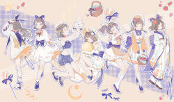 Rule 34 | 6+girls, :o, absurdres, ankle ribbon, apple, apron, argyle, argyle clothes, argyle legwear, arm up, arms up, back bow, ball, bare arms, bare legs, bare shoulders, beads, berry, bloomers, blue background, blue bloomers, blue bow, blue bowtie, blue bra, blue choker, blue eyes, blue footwear, blue hairband, blue outline, blue ribbon, blue sash, blue scrunchie, bob cut, bonnet, bow, bowtie, bra, braid, breasts, brown footwear, buttons, candy, candy print, chinese commentary, choker, clog sandals, closed eyes, closed mouth, clothes lift, collarbone, commentary, crescent, crown, dress, dress bow, dress lift, elbow gloves, floral print, flower, food, food-themed hair ornament, footwear bow, from behind, fruit, gloves, hair bow, hair flower, hair ornament, hairband, halo, hand up, heart, heart background, heart print, hidari (nanmu-left), high heels, highres, holding, holding ball, holding candy, holding food, holding lollipop, holding quill, hoop, hula hoop, japanese clothes, kimono, knees up, leg ribbon, legs, lifting own clothes, light blush, light brown background, light brown hair, lolita hairband, lollipop, long sleeves, looking afar, looking ahead, looking at object, looking at viewer, low twin braids, medium hair, mini crown, multiple girls, open hand, open hands, orange apron, orange bow, orange eyes, orange flower, orange headwear, original, outline, outstretched arm, oversized food, oversized object, parted lips, pastel colors, picnic basket, pink bow, pink bowtie, pink eyes, plaid, plaid apron, plaid background, platform footwear, polka dot, polka dot bow, puffy long sleeves, puffy short sleeves, puffy sleeves, quill, red flower, ribbon, running, sandals, sash, scrunchie, see-through, see-through dress, see-through sleeves, short hair, short sleeves, side ponytail, sleeves past elbows, sleeves past wrists, small breasts, smile, socks, sparkle, standing, star (symbol), star print, strawberry, strawberry hair ornament, striped apron, striped bow, striped bowtie, striped clothes, striped kimono, sun print, thick outlines, twin braids, two-sided fabric, two-tone background, two-tone footwear, underwear, unworn crown, veil, vertical-striped apron, vertical-striped clothes, vertical-striped kimono, white apron, white dress, white gloves, white headwear, white kimono, white outline, white socks, white veil, wide sleeves, wrist bow, wrist scrunchie, yellow footwear, yellow headwear, zouri