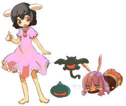 Rule 34 | 2girls, animal ears, bad id, bad pixiv id, barefoot, bound, chibi, dragon quest, dracky, female focus, inaba tewi, monster request, multiple girls, rabbit ears, rawan, reisen udongein inaba, slime (creature), slime (dragon quest), tears, tied up (nonsexual), touhou
