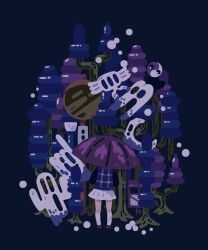 Rule 34 | 1girl, brown footwear, commentary request, facing away, flat color, from behind, highres, holding, holding umbrella, kneehighs, lamppost, long sleeves, miniskirt, no lineart, nunusayu, plant, pleated skirt, postbox (outgoing mail), purple sweater, purple umbrella, simple background, skirt, socks, solo, standing, sweater, traffic mirror, umbrella, urotsuki, white skirt, white socks, wide shot, yume 2kki