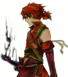 Rule 34 | 1boy, belt, detached sleeves, energy, hiro (pixiv), male focus, nippon ichi, ponytail, red hair, revya (male), solo, soul cradle, sword, weapon, white background