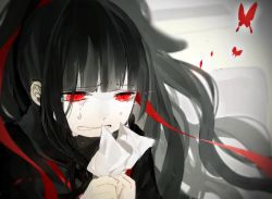 Rule 34 | 1girl, artist request, azami (kagerou project), black hair, bug, butterfly, crying, days (kagerou project), snake hair, bug, kagerou project, letter, long hair, monster girl, pecchii, red eyes, sad, solo, spot color, tears