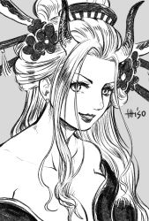 Rule 34 | 1girl, bare shoulders, black maria (one piece), breasts, cleavage, highres, japanese clothes, large breasts, long hair, one piece