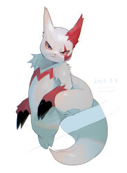 Rule 34 | claws, closed mouth, commentary request, creatures (company), dated, full body, game freak, gen 3 pokemon, highres, kikuyoshi (tracco), looking at viewer, nintendo, no humans, pokemon, pokemon (creature), signature, smile, solo, white background, zangoose
