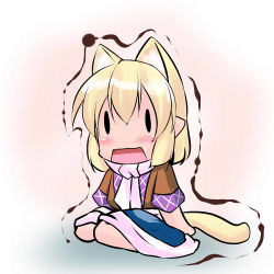 Rule 34 | 1girl, animal ears, blonde hair, blush, cat ears, cat girl, cat tail, female focus, hoshizuki (seigetsu), mizuhashi parsee, open mouth, pointy ears, puru-see (hoshizuki (seigetsu)), short hair, short sleeves, sitting, solo, tail, touhou, trembling, | |