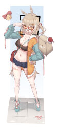 Rule 34 | 1girl, :d, absurdres, bandaid, bandaid on face, bare legs, bell, blush, body writing, bow, breasts, brown eyes, brown hair, cleavage, crop top, crossed bandaids, fake facial hair, fake mustache, feather hair ornament, feathers, female focus, friend (nanashi mumei), full body, hair ornament, heart, highres, hololive, hololive english, jacket, jingle bell, long hair, long sleeves, looking at viewer, medium breasts, merry christmas, micro shorts, nanashi mumei, navel, open clothes, open jacket, open mouth, puffy long sleeves, puffy sleeves, red bow, shoes, shorts, smile, solavit401, solo, standing, stomach, two side up, very long hair, viewfinder, virtual youtuber