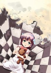 Rule 34 | 00s, 1girl, bad id, bad pixiv id, blush, from above, green eyes, ket-c, looking afar, looking up, night wizard, pink hair, shiho elis, short hair, sitting, solo, stuffed animal, stuffed toy, teddy bear