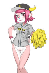 Rule 34 | baseball, blush, bottomless, buffalo bell, horns, mascot, nbo, nippon professional baseball, orix buffaloes, pink eyes, pink hair, pom pom (cheerleading), pussy, tail