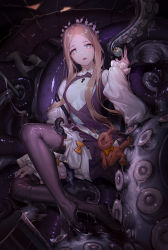 Rule 34 | 1girl, abigail williams (fate), abigail williams (festival outfit) (fate), absurdres, black skirt, blonde hair, bloomers, blue eyes, blush, breasts, dress, fate/grand order, fate (series), forehead, heroic spirit festival outfit, highres, keyhole, legs, long hair, long sleeves, looking at viewer, luomo, maid headdress, official alternate costume, pantyhose, parted bangs, parted lips, puffy sleeves, sash, sidelocks, skirt, slime (substance), small breasts, solo, stuffed animal, stuffed toy, suction cups, teddy bear, tentacles, thighhighs, underwear, white bloomers, white dress