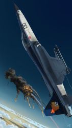 Rule 34 | aircraft, airplane, area 88, cloud, dated, explosion, f-5, f-5 freedom fighter, fighter jet, from side, highres, jet, kazama shin, laminar flow, military, military vehicle, missile, signature, solo, vehicle focus