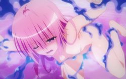 Rule 34 | 1girl, barefoot, blush, breasts, collarbone, feet, long hair, nana asta deviluke, navel, nipples, nude, pink hair, purple eyes, screencap, slime, small breasts, stitched, third-party edit, to love-ru, to love-ru darkness, to love-ru darkness 2nd