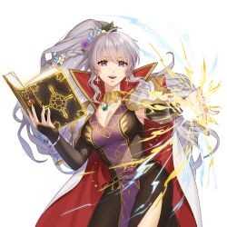 Rule 34 | 1girl, book, breasts, commission, commissioner upload, earrings, electricity, fire emblem, fire emblem: genealogy of the holy war, fire emblem heroes, flower, hair flower, hair ornament, highres, ishtar (fire emblem), jewelry, kuzunue, large breasts, long hair, magic, necklace, nintendo, non-web source, purple eyes, skeb commission