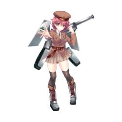 Rule 34 | 1girl, full body, hat, korne (milihime taisen), looking at viewer, milihime taisen, military, military hat, military uniform, official art, red hair, short hair, simple background, solo, thighhighs, transparent background, uniform