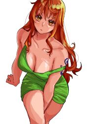 Rule 34 | 1girl, azuki sena, breasts, highres, large breasts, long hair, looking at viewer, nami (one piece), one piece, simple background, solo