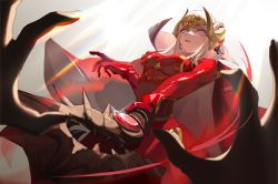 Rule 34 | 1girl, absurdres, axe, aymr (fire emblem), breasts, cape, corset, dingzi, edelgard von hresvelg, fake horns, fire emblem, fire emblem: three houses, gloves, hair ribbon, highres, holding, holding axe, horned headwear, horns, huge filesize, long hair, looking at viewer, nintendo, purple eyes, red cape, ribbon, solo, underboob, weapon, white hair