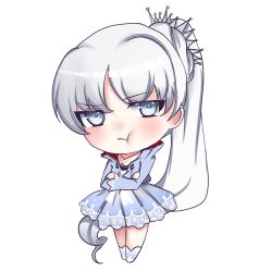 Rule 34 | 1girl, chibi, crossed arms, pout, rwby, ryuu, simple background, solo, weiss schnee, white hair