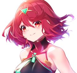 Rule 34 | 1girl, black one-piece swimsuit, breasts, cawang, chest jewel, competition swimsuit, headpiece, highres, large breasts, one-piece swimsuit, pyra (pro swimmer) (xenoblade), pyra (xenoblade), red eyes, red hair, red one-piece swimsuit, ribbed swimsuit, short hair, solo, strapless, strapless one-piece swimsuit, striped clothes, striped one-piece swimsuit, swept bangs, swimsuit, tiara, two-tone swimsuit, vertical-striped clothes, vertical-striped one-piece swimsuit, xenoblade chronicles (series), xenoblade chronicles 2