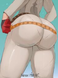 Rule 34 | 1girl, arc system works, ass, ass focus, bodysuit, from behind, guilty gear, guilty gear strive, head out of frame, highres, huge ass, jack-o&#039; valentine, measuring, mirai hikari, pantylines, solo, tape measure